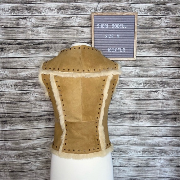 SHERI BODELL Studded Leather 100% Rabbit Fur Vest - Picture 4 of 9
